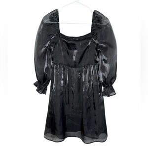 Blu Pepper Satin Black Mini Babydoll Dress Medium